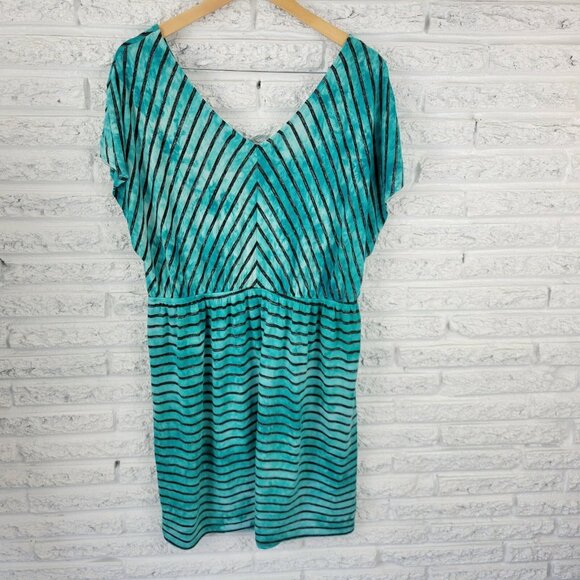 Style & Co Womens Dress 0X Plus Cap Sleeve Knee Length Blue Stripe STR85E - Picture 6 of 10